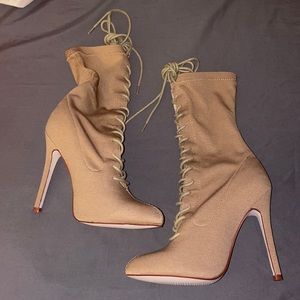 PrettyLittle Thing Nude lace up sock boots